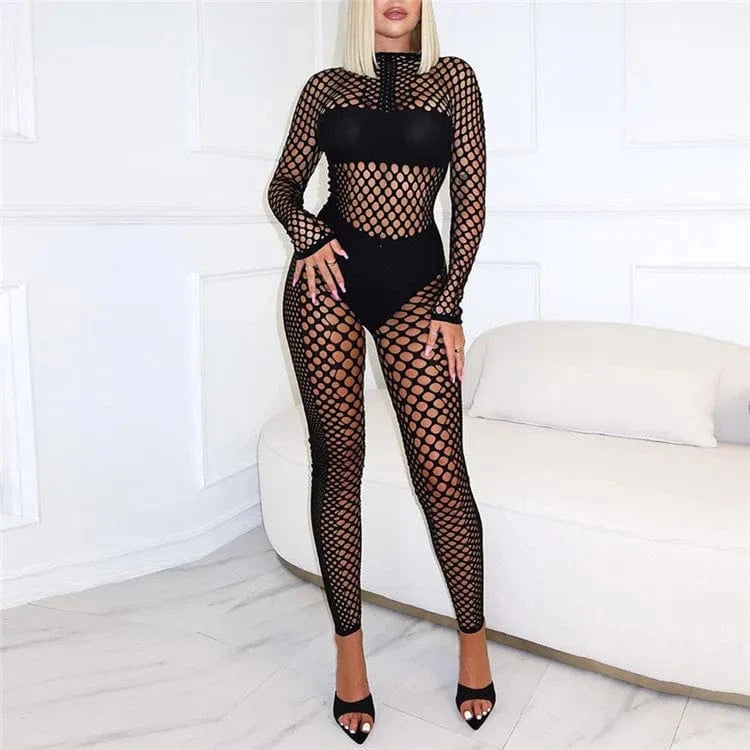 Free / Black Sexy Hollow Out Two Piece Sets Night Club Outfits For Women 2024 Spring Long Sleeve See Through Crop Top Pants Sets
