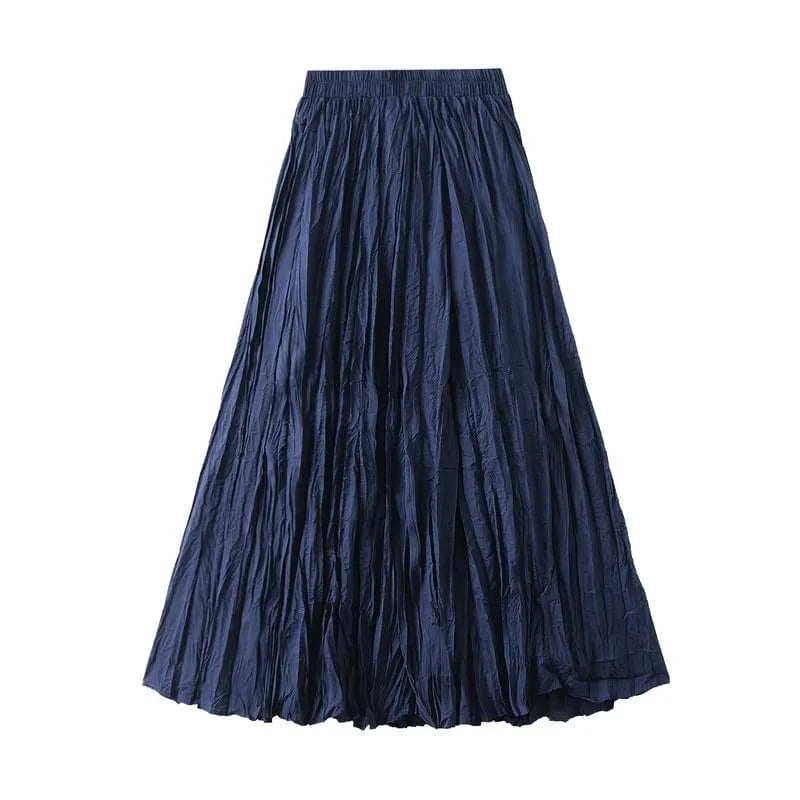 Free / Blue 15 Colors Pleated Long Maxi Skirts Women Solid Color Casual Kawaii 2024 Spring Summer Elastic Waist Skirt Lining Luxury Faldas