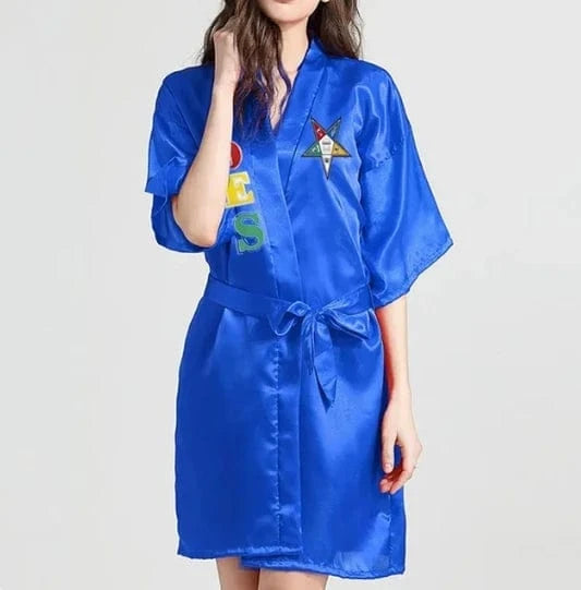 Free / Blue oes / Polyester / Cotton Sorority Fraternity Greek ZETA PHI BETA Silk Bathrobe Lace Satin ZPB Free Size Clothes Robe
