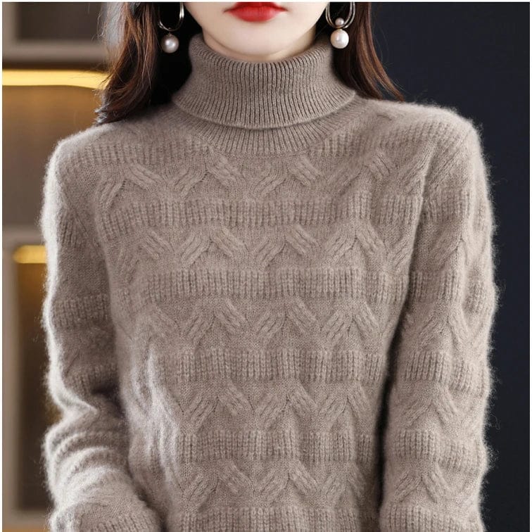 Free / Brown 2024 Spring new arrival Ladies turtleneck long sleeve comfortable cable knit women sweater jumper