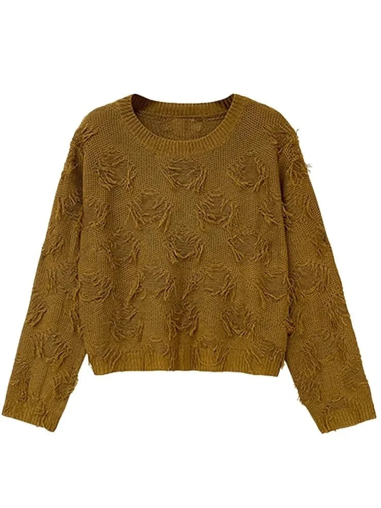 Free / Brown 2024 Spring women new arrival crew neck long sleeve loose solid Fluffy thin pullover sweater jumper