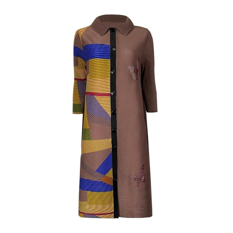 Free / Brown Miyake high quality drape fashion new female personality sexy graffiti square collar long  tops