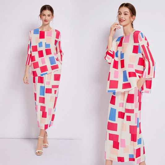 Free / Colored grid 2024 Spring New Product Small and Popular Retro Print Pleated Skirt XC60570100