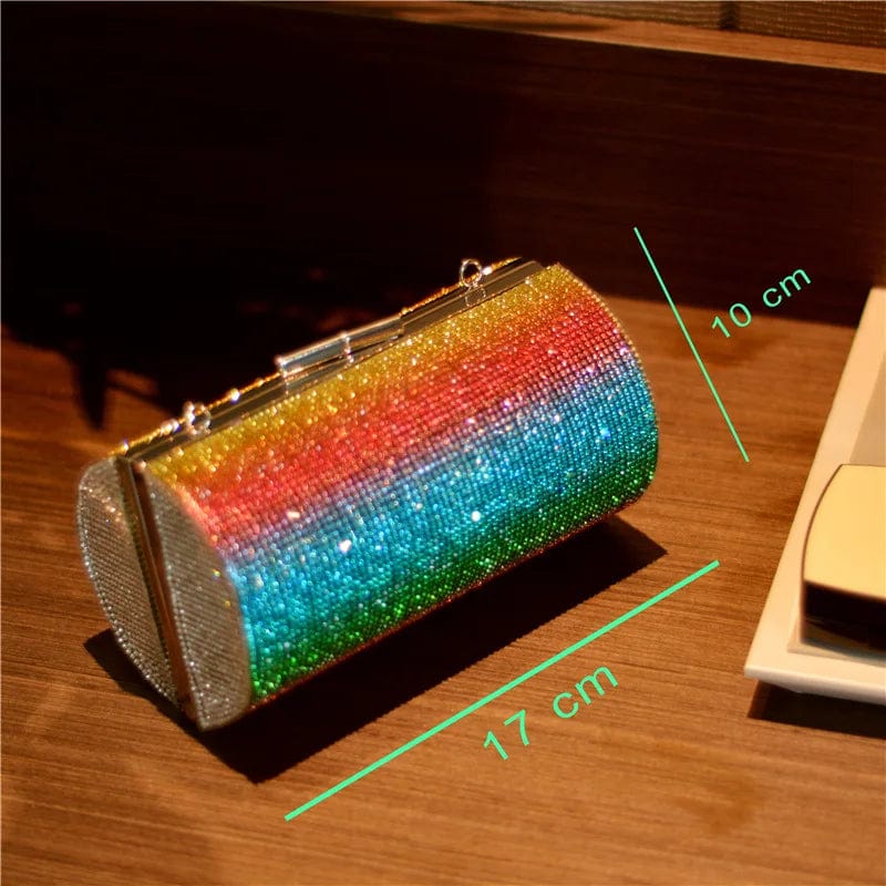 Free / Colorful A4219 2024 Luxury Rainbow Purse Women Diamonds Evening Bags