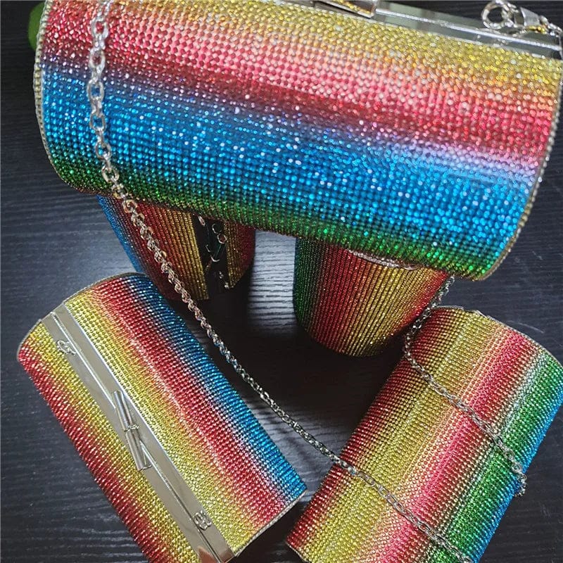 Free / Colorful A4219 2024 Luxury Rainbow Purse Women Diamonds Evening Bags