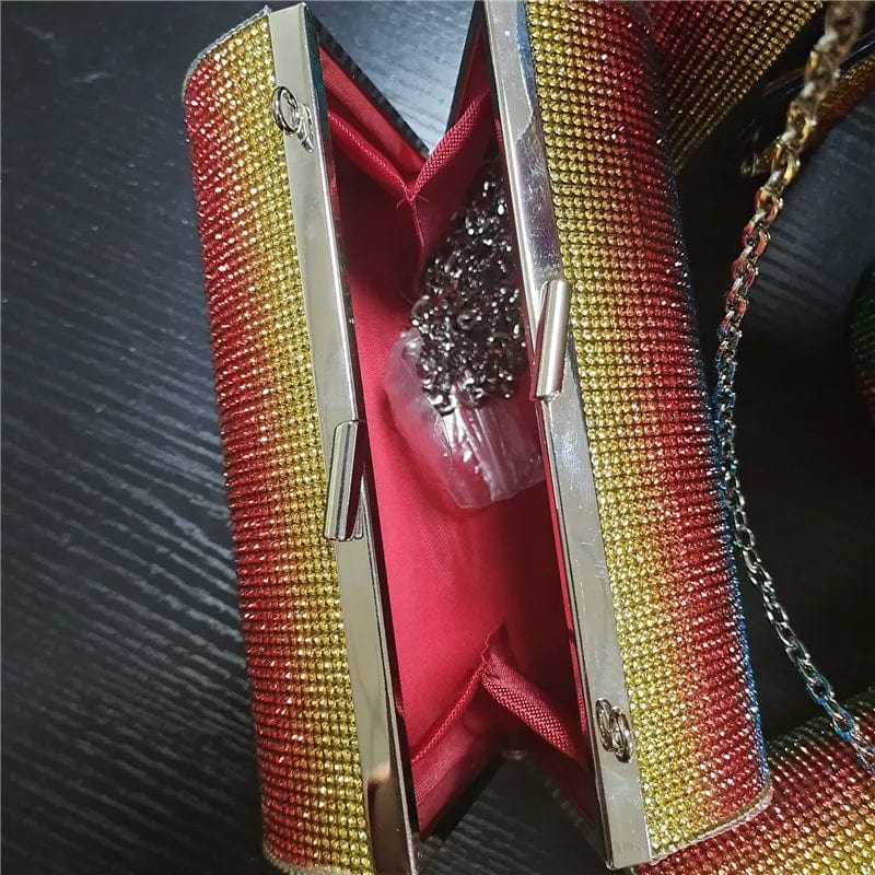 Free / Colorful A4219 2024 Luxury Rainbow Purse Women Diamonds Evening Bags