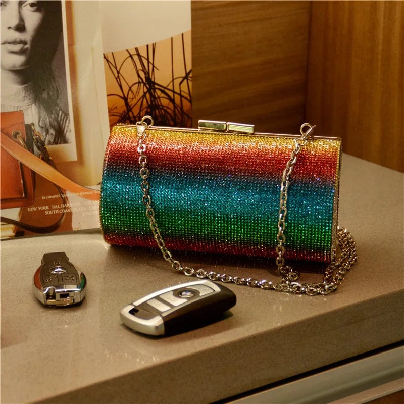 Free / Colorful A4219 2024 Luxury Rainbow Purse Women Diamonds Evening Bags