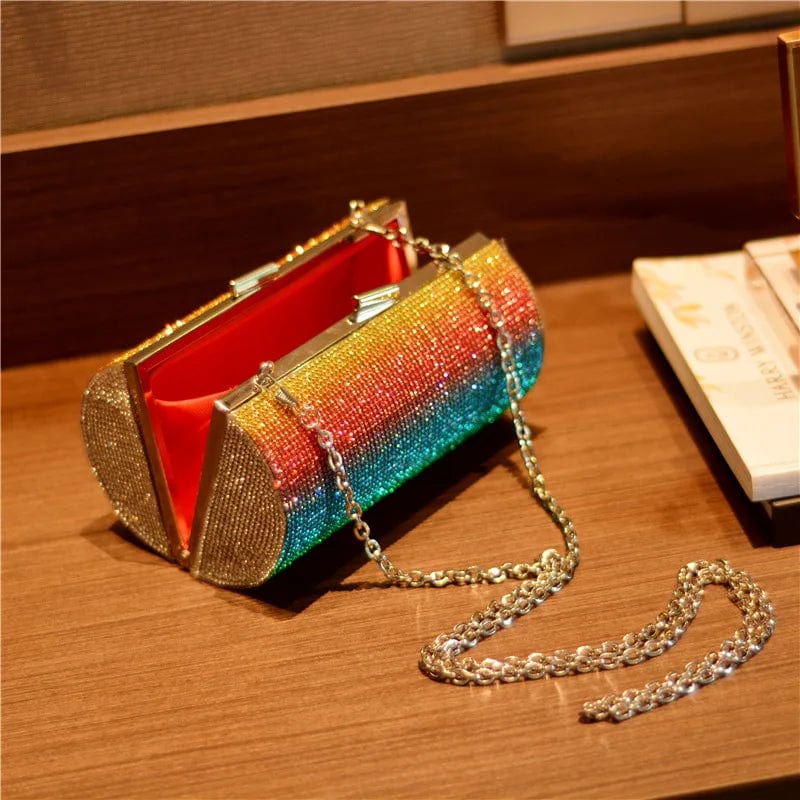 Free / Colorful A4219 2024 Luxury Rainbow Purse Women Diamonds Evening Bags