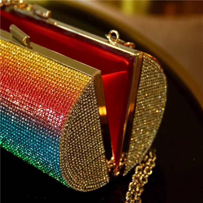 Free / Colorful A4219 2024 Luxury Rainbow Purse Women Diamonds Evening Bags