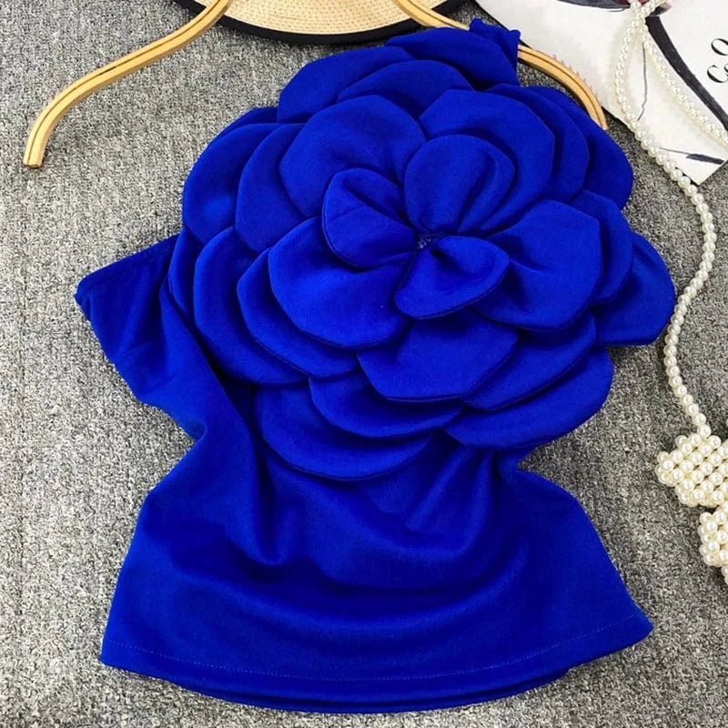 Free / DARKBLUE CHICEVER Diagonal Collar Sleeveless Patchwork Appliques Vest Crop Tops For Women 2024