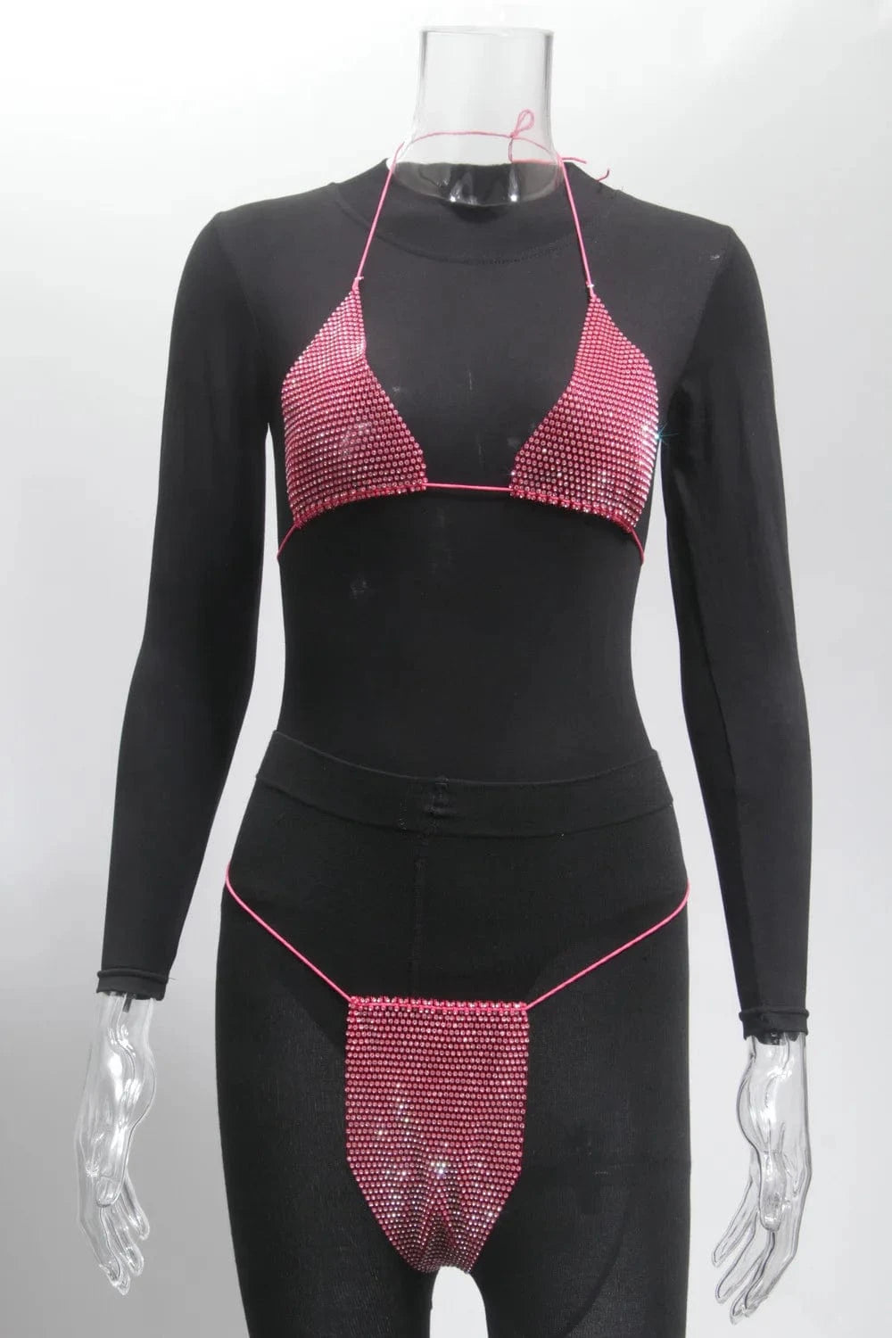 Free / Fuchsia Plaid flashing diamond bikini suit sexy lingerie suit sexy hot girl bikini beachwear feminine two-piece bra and panty suit