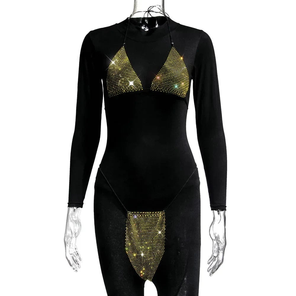 Free / Golden Plaid flashing diamond bikini suit sexy lingerie suit sexy hot girl bikini beachwear feminine two-piece bra and panty suit