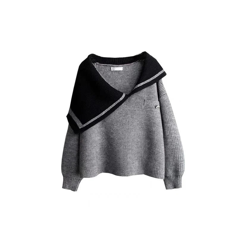 Free / Gray 2024 Autumn Fashionable girls turn-down neck long sleeve free size cable knit women sweater