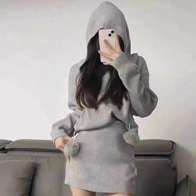 Free / Gray 2024 autumn new arrival ladies long sleeve body fit sexy short sweater dress