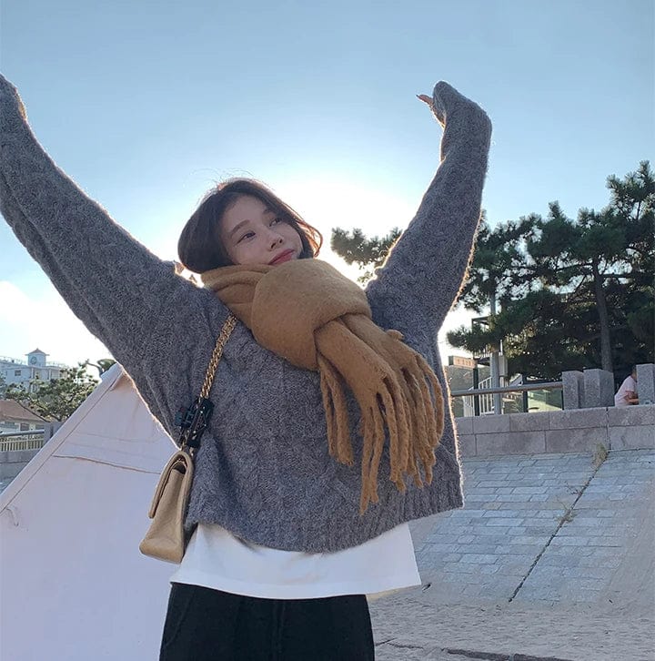 Free / Gray 2024 Spring new arrival Ladies crew neck long sleeve loose fit women sweater jumper