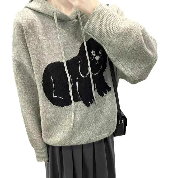 Free / Gray 2024 Spring new arrival long sleeve jumper oversize hoodie cable knit women cartoon dog sweater pullover