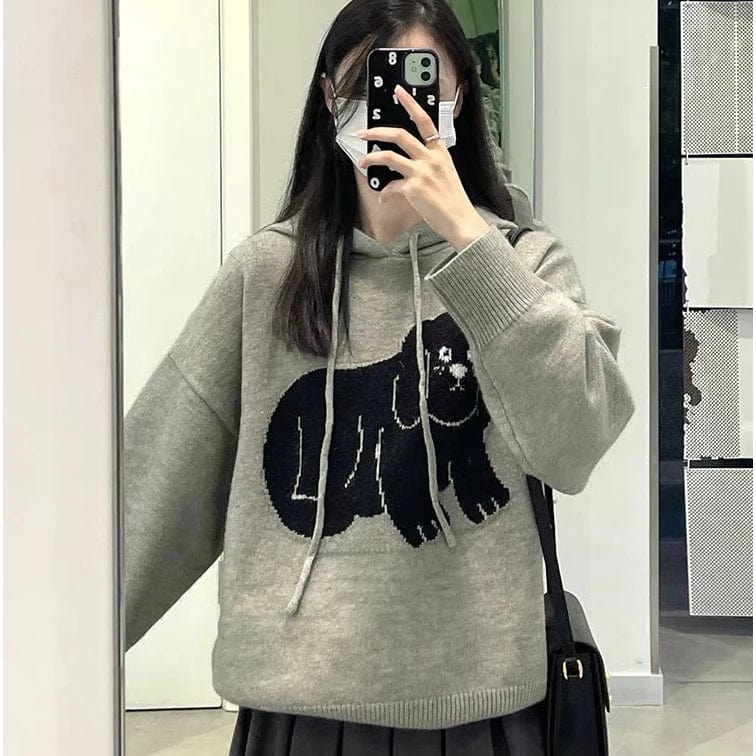 Free / Gray 2024 Spring new arrival long sleeve jumper oversize hoodie cable knit women cartoon dog sweater pullover