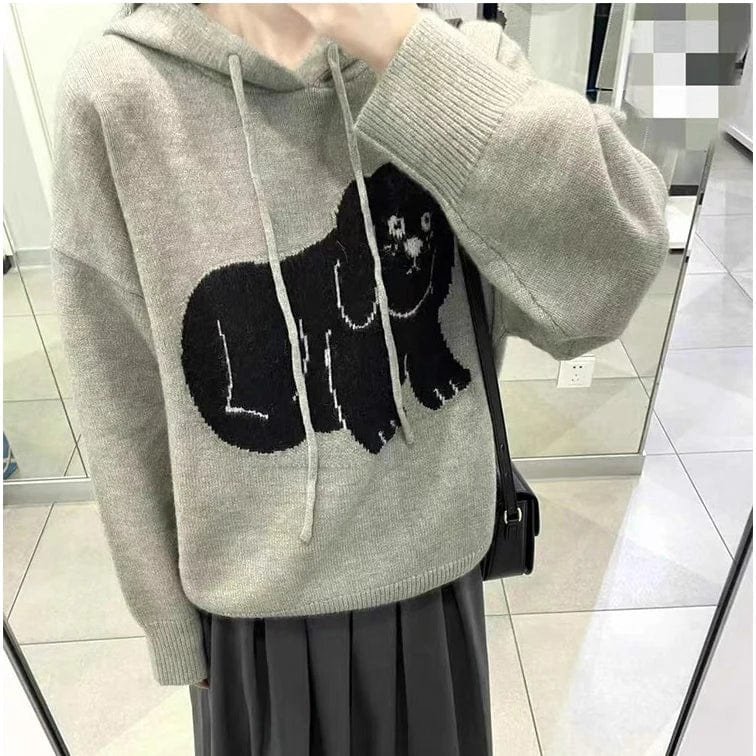 Free / Gray 2024 Spring new arrival long sleeve jumper oversize hoodie cable knit women cartoon dog sweater pullover