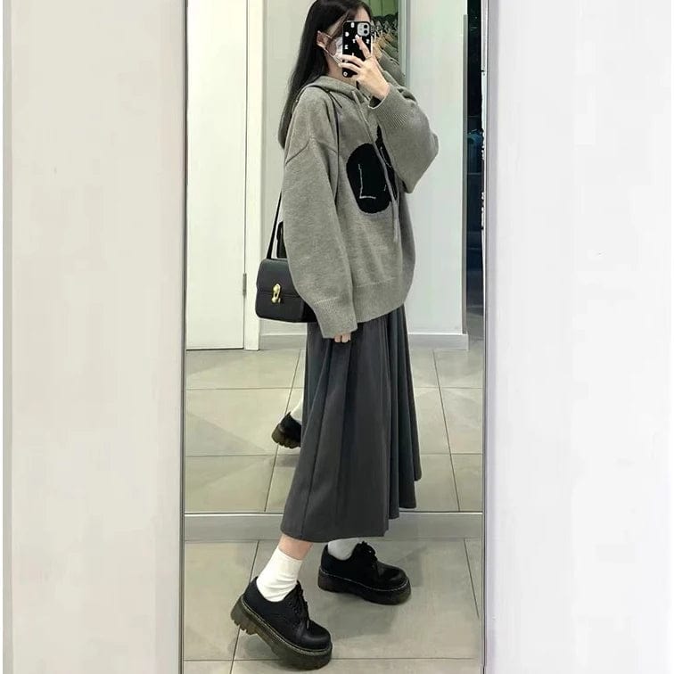 Free / Gray 2024 Spring new arrival long sleeve jumper oversize hoodie cable knit women cartoon dog sweater pullover