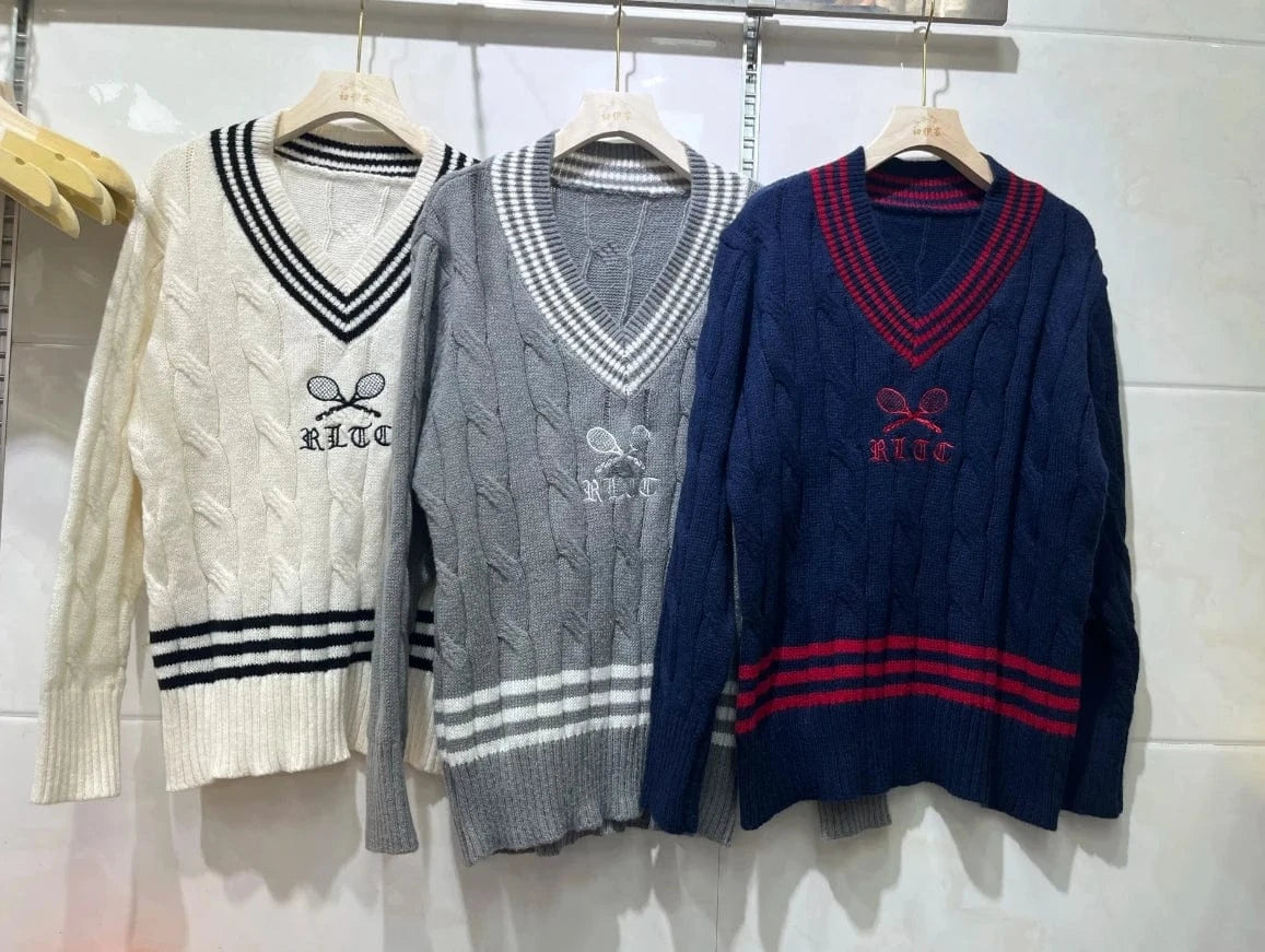 Free / Gray 2024 Spring women new arrival crew neck long sleeve loose print cable knit pullover sweater jumper