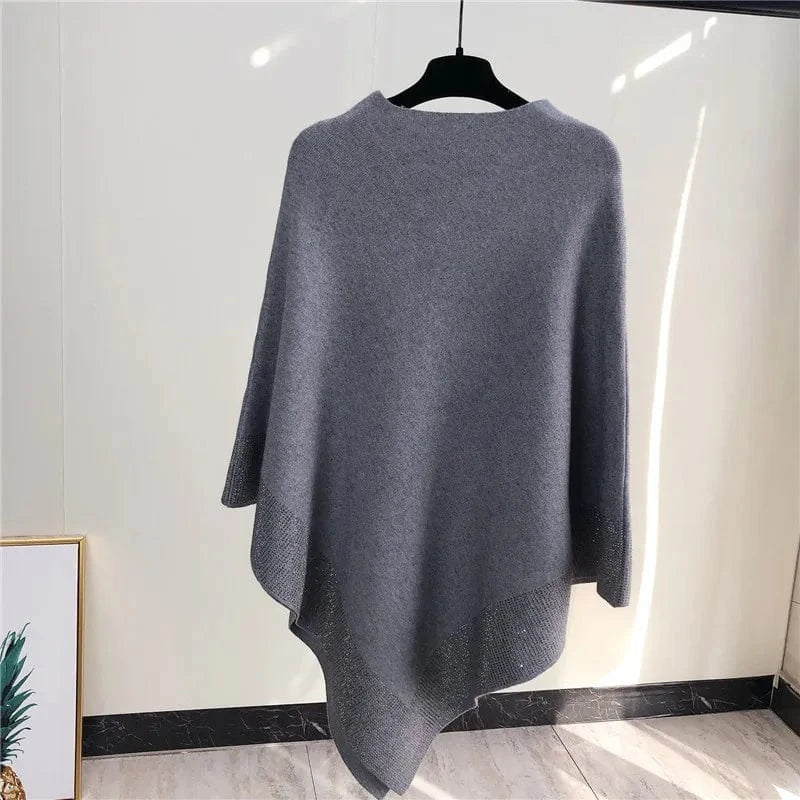 Free / Gray Dongguan Hong Xing Yue 2024 Autumn Winter Bohemia Ladies Red Retro Travel Pullover Cape Shawl Knitted Sweater Poncho For Girl