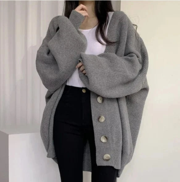 Free / Gray Liu Ming Cheap Wholesale Winter Women Clothing Casual 2023 Fashion Long Sleeve Loose Knitted Oversized Cardigan Sweater Coat