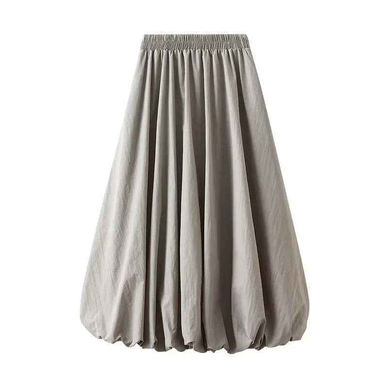 Free / Gray Loose A-line Lantern Skirt Folds Patchwork Solid Casual All-match Mujer Faldas Spring New 2024 Japanese Fashion Women Skirts