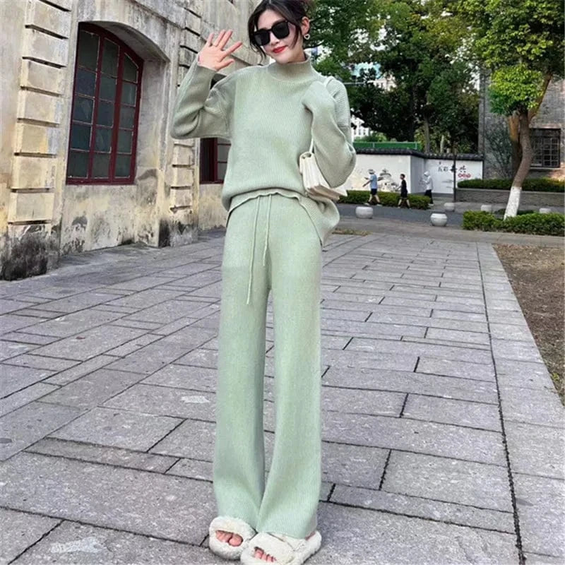 Free / Green 2024 Spring and autumn new arrival of high-quality fashion women's turtleneck long sleeve solid color knitted sweater dress set