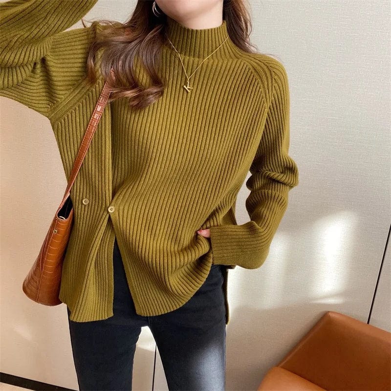 Free / Green 2024 Spring new arrival Ladies turtleneck long sleeve comfortable cable knit women sweater jumper