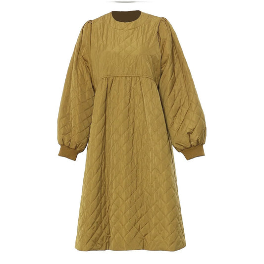 Free / Green OUDINA 2024 New Clothes Spring Round Neck Padded High Waist Loose Cotton Dress Plus Size Long Women's Dresses