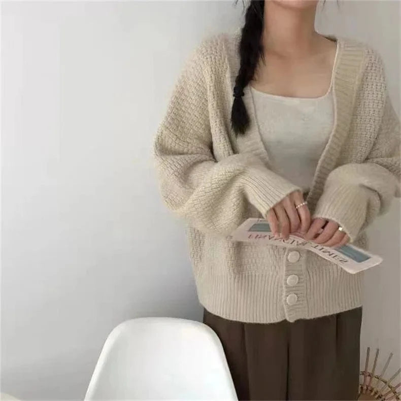 Free / Khaki 2024 Spring  ladies long sleeve v-neck elegant cardigan classic large size high quality sweater coat