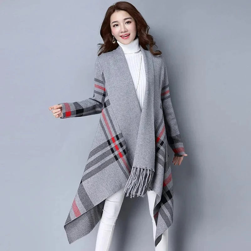Free / Khaki 2024 spring new arrival fashion lady  batwing sleeve stripe tassel sweater coat