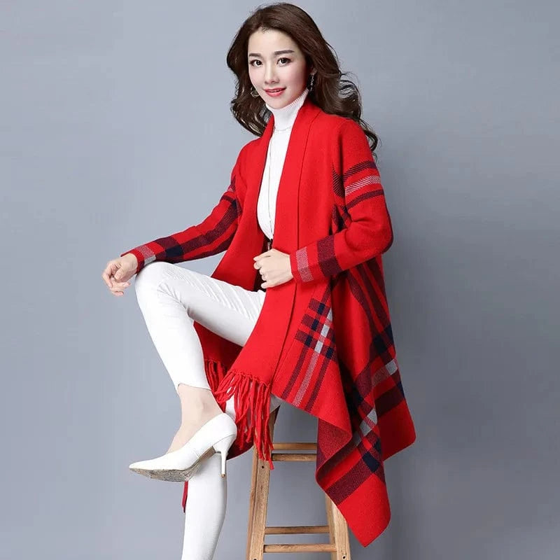 Free / Khaki 2024 spring new arrival fashion lady  batwing sleeve stripe tassel sweater coat