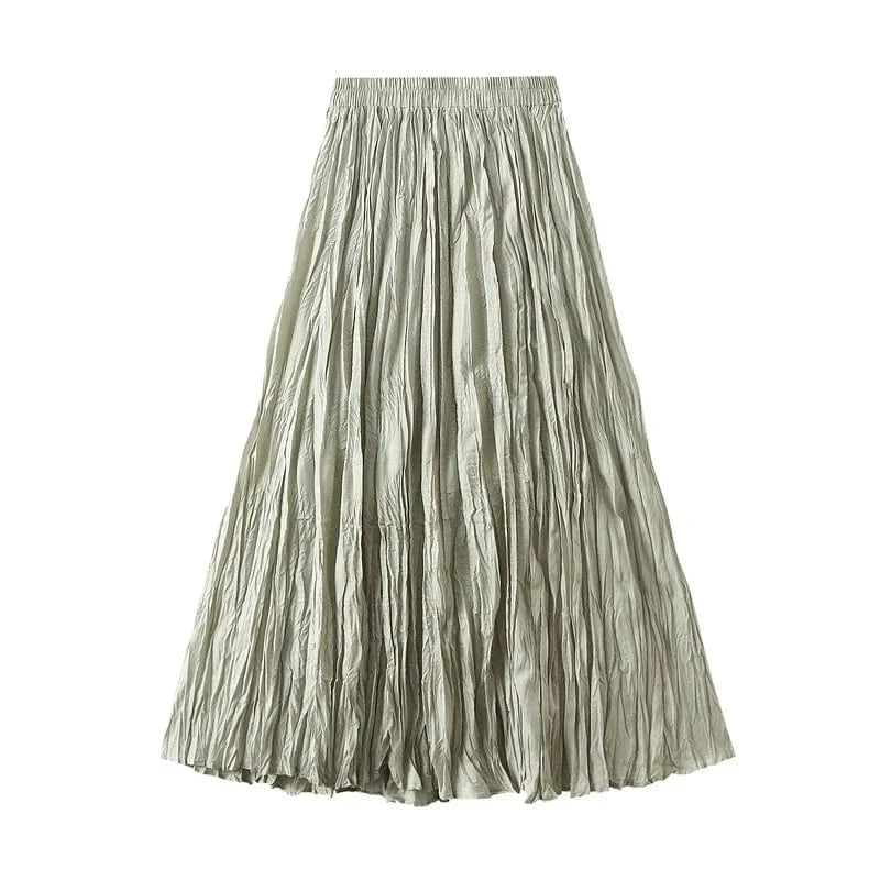 Free / Light Green 15 Colors Pleated Long Maxi Skirts Women Solid Color Casual Kawaii 2024 Spring Summer Elastic Waist Skirt Lining Luxury Faldas