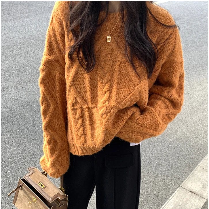 Free / Orange 2024 Spring new arrival Ladies crew neck long sleeve loose fit women sweater jumper