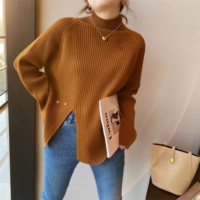 Free / Orange 2024 Spring new arrival Ladies turtleneck long sleeve comfortable cable knit women sweater jumper