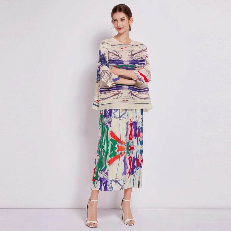 Free / Photo Color 2024 Spring New Product Small and Popular Retro Print Pleated Skirt XC60560100