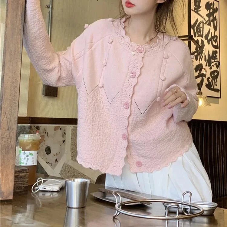 Free / Pink 2024 Spring Fashionable girls long sleeve free size sweet style cable knit women sweater cardigan