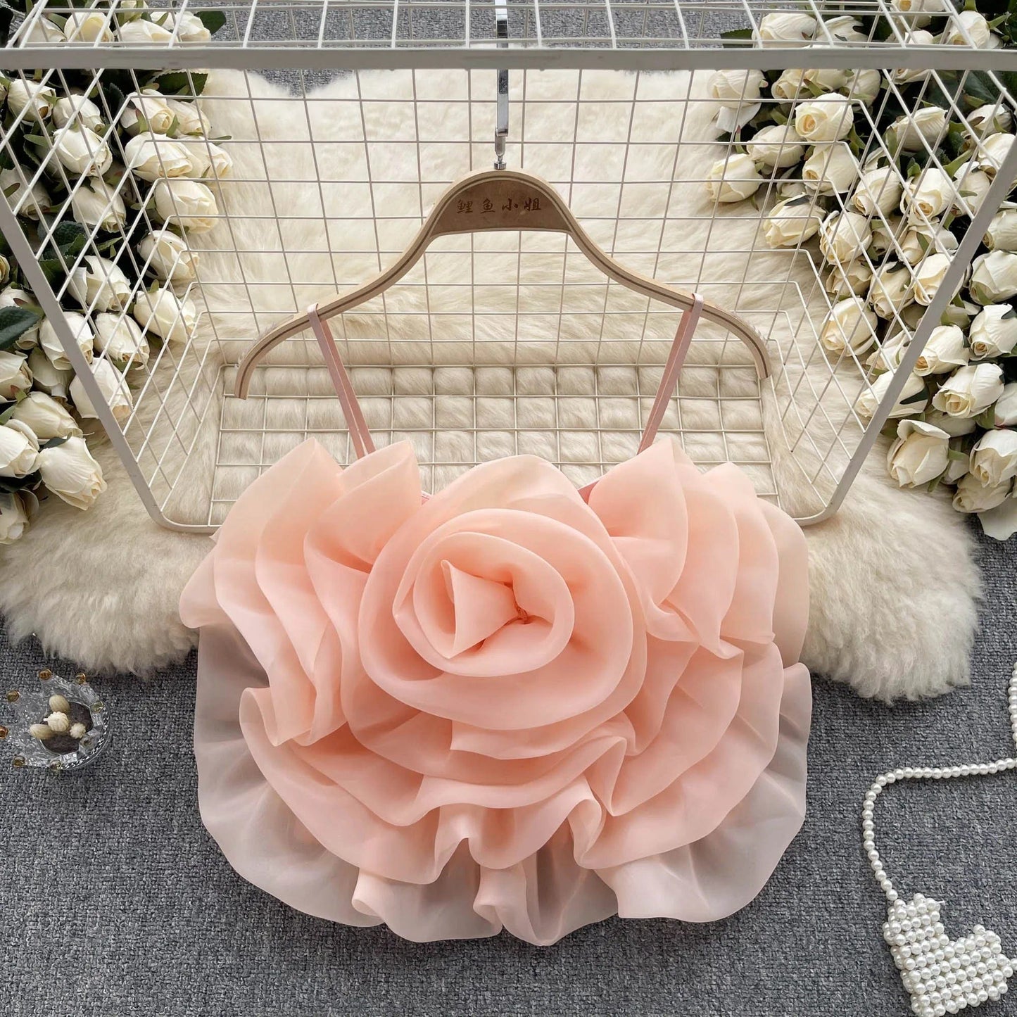 Free / Pink Liu Ming 2024 Hot Products Women's Sexy Party Flower Camisole Casual Short Suspender Vest Breathable Solid Pattern