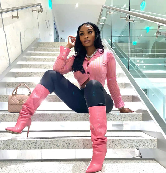 Free / Pink Tops for Women 2023 Spring Shirts Streetwear Button Up Shirt Women Fashion Sexy Knit Crop Top Long Sleeve Knit Quilted Shirt