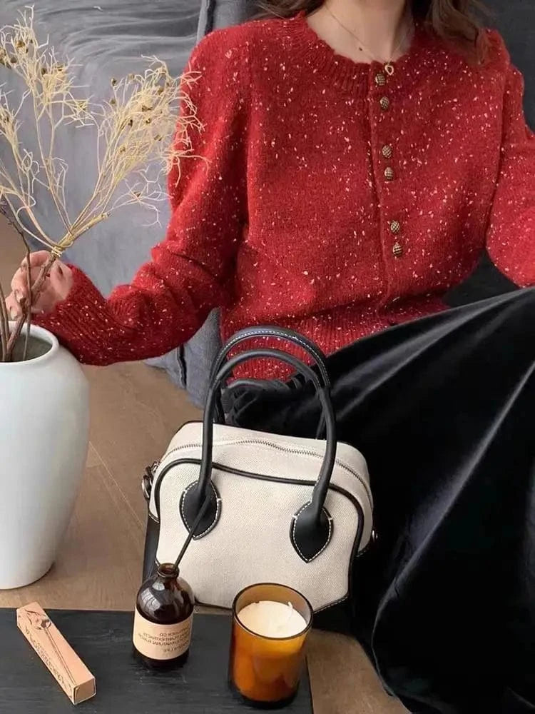 Free / Red 2024 Spring  lady fashionable new arrival crew neck long sleeve coat regular model sweater cardigan