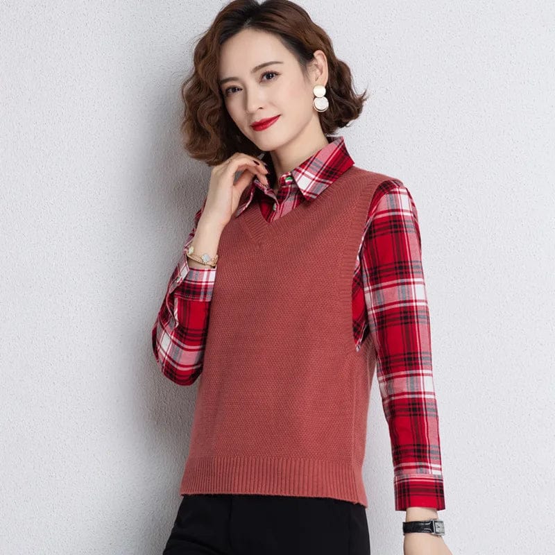 Free / Red 2024 spring New Arrival Fashion Lady Slim fit patchwork polo neck long sleeve summer thin pullover sweater