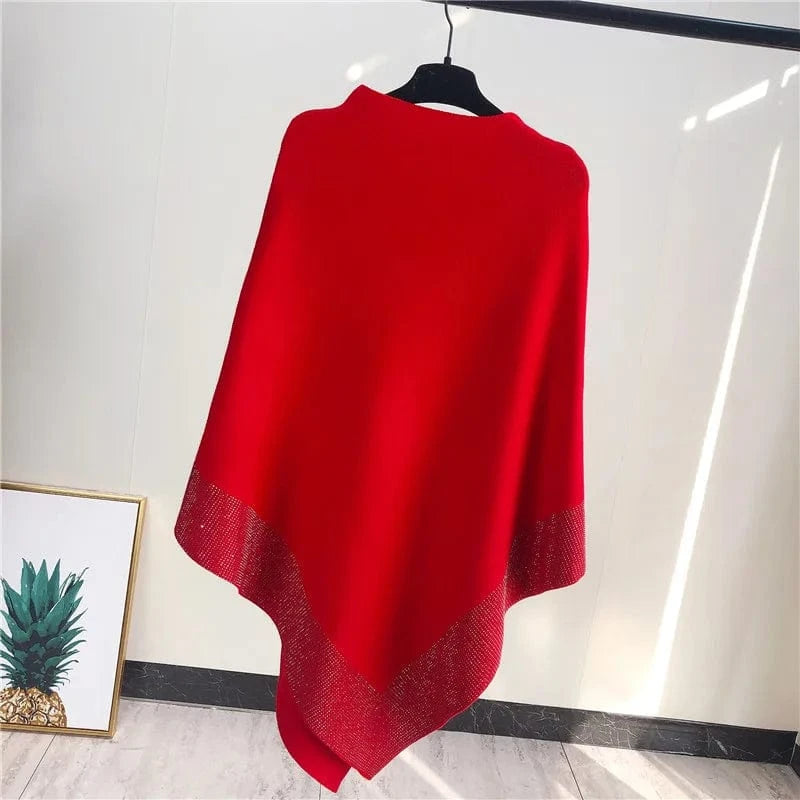 Free / Red Dongguan Hong Xing Yue 2024 Autumn Winter Bohemia Ladies Red Retro Travel Pullover Cape Shawl Knitted Sweater Poncho For Girl