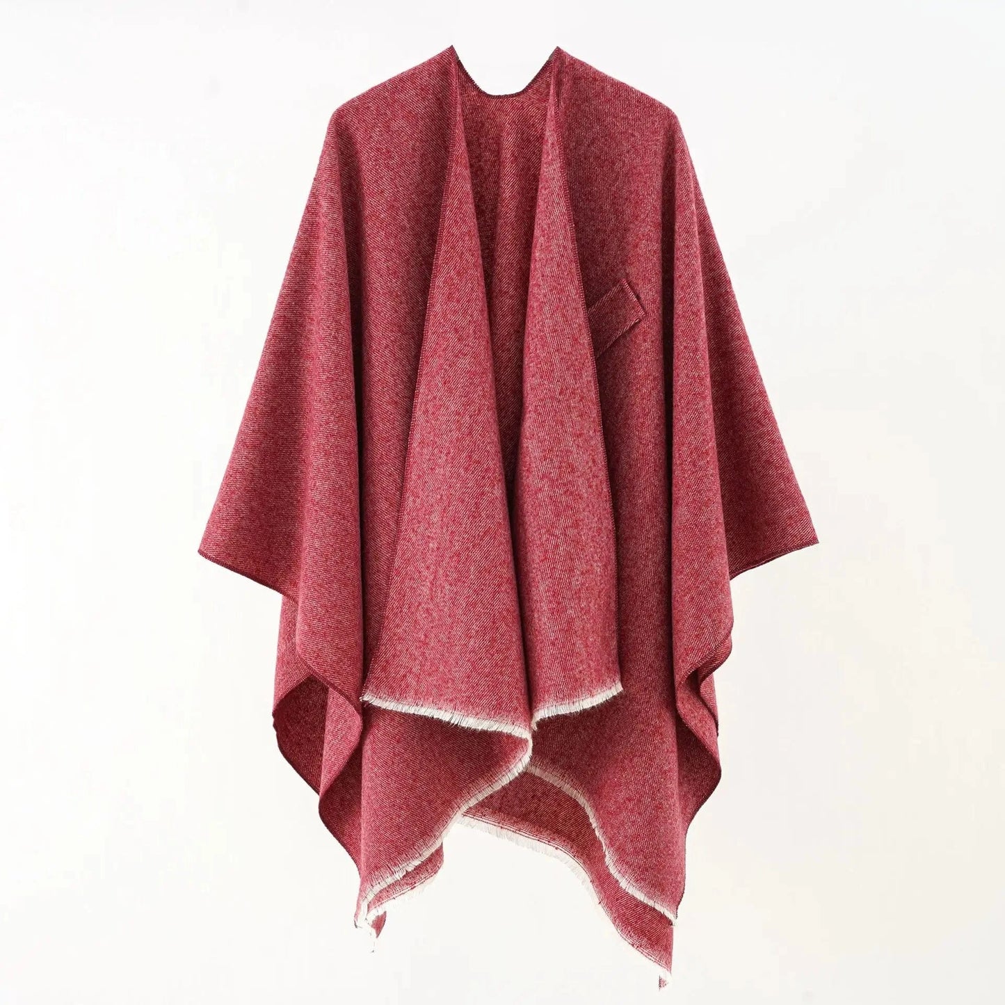 Free / Red Dongguan Hong Xing Yue 2024 Ladies Red Retro Travel Pullover Cape Shawl Solid Knitted Sweater Poncho Autumn Winter Bohemia Style