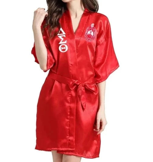 Free / Red dst / Polyester / Cotton Sorority Fraternity Greek ZETA PHI BETA Silk Bathrobe Lace Satin ZPB Free Size Clothes Robe