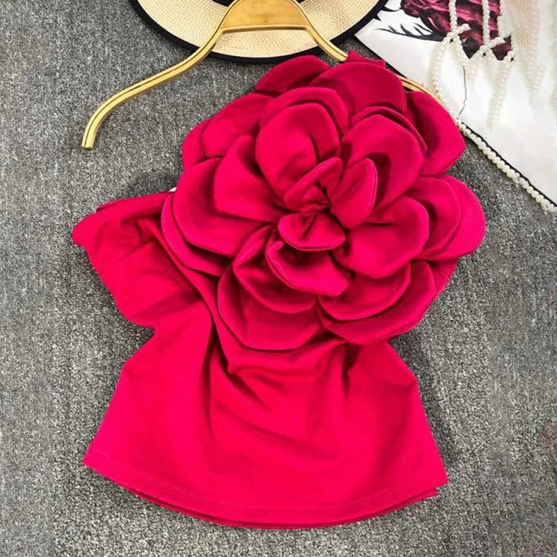 Free / ROSE CHICEVER Diagonal Collar Sleeveless Patchwork Appliques Vest Crop Tops For Women 2024