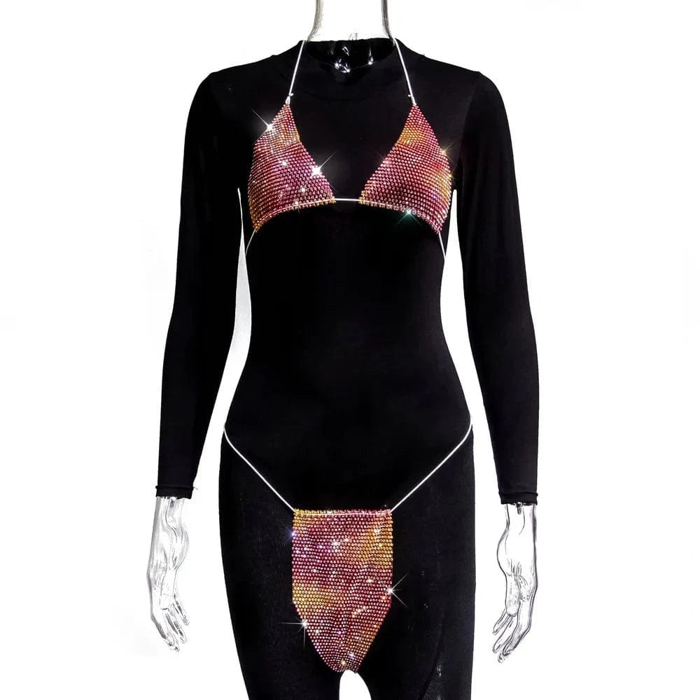 Free / Rose yellow Plaid flashing diamond bikini suit sexy lingerie suit sexy hot girl bikini beachwear feminine two-piece bra and panty suit