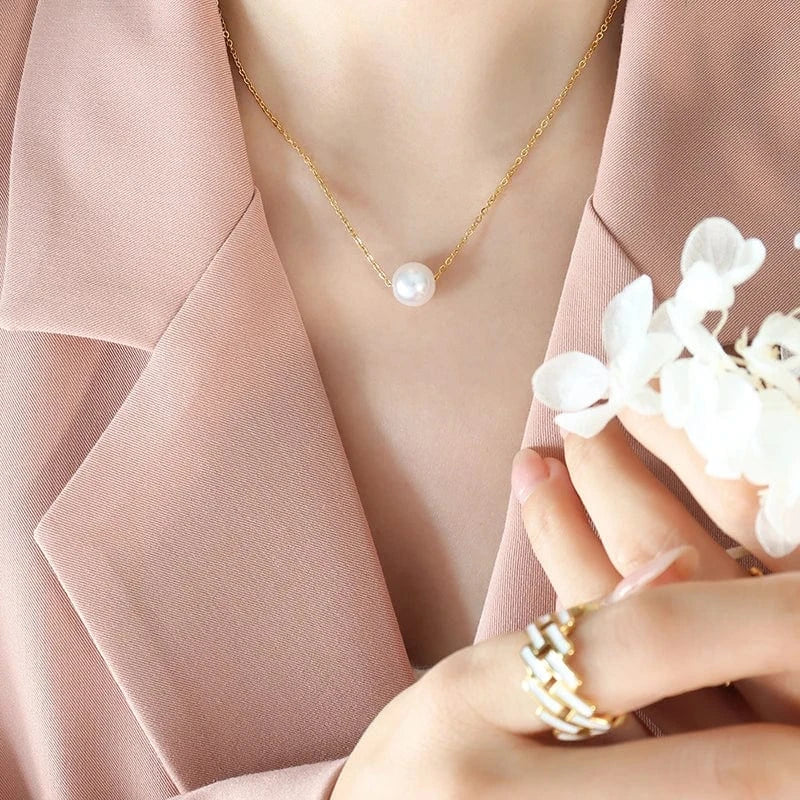 Free sample imitation pearl pendant cross chain necklace collarbone chain stainless steel jewelry