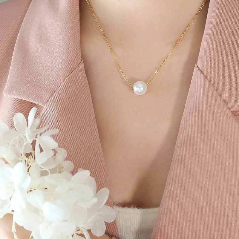 Free sample imitation pearl pendant cross chain necklace collarbone chain stainless steel jewelry