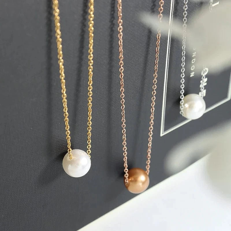 Free sample imitation pearl pendant cross chain necklace collarbone chain stainless steel jewelry